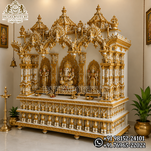 Super Large Size Swaminarayan White Golden <b>Mandir</b> for Home Premium Hand-Carved Teak Wood Puja Temple Custom Wooden Ghar <b>Mandir</b> - Product Image 3