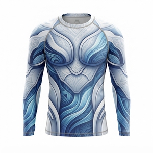 เสื้อรัดกล้ามเนื้อแขนยาวลายคลื่นสีฟ้าอ่อนสำหรับผู้ชาย สำหรับ MMA และฟิตเนส ขายส่ง - Product Image 4