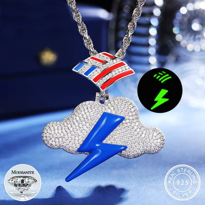 Pendentif Éclair Hip Hop, Collier Nuage Moissanite Entièrement Pavé, Pendentif Tonnerre, Bijou de Mode - Product Image 1