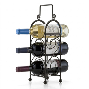 Rustic Industrial 3-Tier Countertop Wine Rack 6 Bottle <b>Freestanding</b> Metal Wine Holder Stand With Vintage Wood Top For Kitchen - Product Image 3
