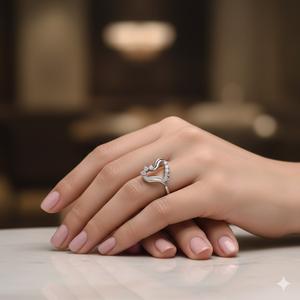 Anillo Abierto de Corazón Curvo con Diamantes de Laboratorio en Oro Puro de 10K y 14K y Plata de Ley 925, Estilo Art Deco, Regalo de San Valentín para Ella - Product Image 4