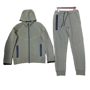 Ensemble de survêtement réfléchissant avec capuche et pantalon de jogging, respirant, entièrement zippé, en mélange de coton, vêtements de sport pour hommes et femmes - Product Image 4