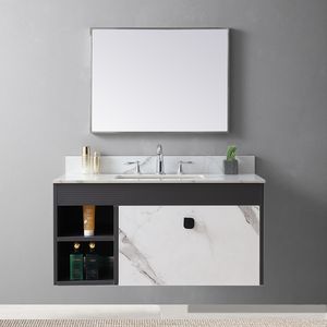 Mobile da Bagno Montary 43x22 Pollici con Top in Pietra Sinterizzata Carrara Gold e 3 Fori per Rubinetti per Armadietti - Product Image 3