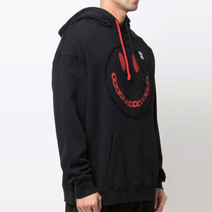 Black <b>Men's</b> Hooded Sweatshirt Oversized Streetwear Cartoon Print Cotton Knitted <b>Pullover</b> Front Logo Autumn Wear - Product Image 4
