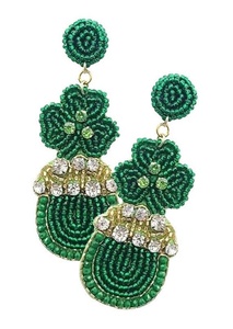 Pendientes de diseño clásico con cuentas y forma de sombrero de duende, color verde, para el Día de San Patricio, adornos para un look premium para mujer - Product Image 2