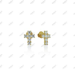 Boucles d'oreilles clous en argent 925 plaqué rhodium, entièrement serties de moissanite et de diamants, couleur or jaune, cadeaux pour fiançailles, mariage, anniversaire - Product Image 2