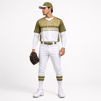 Seragam Jersey Baseball Pria Kustom Lengan Pendek Kancing Depan Cetak Geometris Sublimasi Putih Hijau Poliester Pakaian Tim