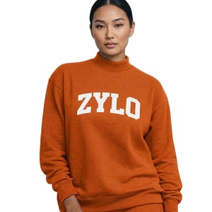 Sweat-shirt à col roulé orange pour femme Zylo, manches longues, en coton tricoté, imprimé lettres, vêtements décontractés d'automne, saison hivernale - Product Image 1