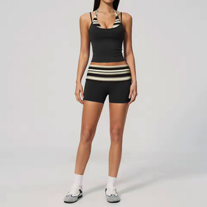 Women's 2 Piece Yoga Set Padded Halter Neck Longline <b>Top</b> Fold Over Waistband Polka Dot Striped Biker Shorts Gym Activewear - Product Image 5