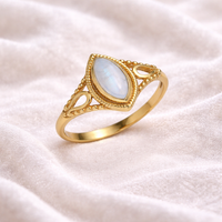 Bague pour femme en laiton et turquoise, taille fixe, coupe marquise, faite à la main, avec pierre précieuse, Moku Jewellery June, plaqué or 18 carats/argent