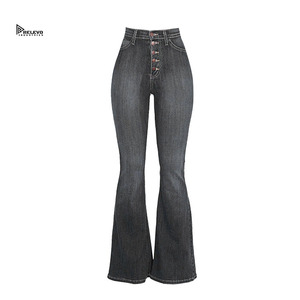 Jean évasé taille haute en denim délavé pour femme Relevo – Qualité supérieure, coupe ajustée, style décontracté, vêtement tendance - Product Image 1