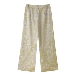 Pantalones de Satén con Estampado Floral de Cintura Alta y Pierna Ancha para Mujer, Pantalones Casuales de Verano de Corte Holgado y Largo Completo - Product Image 2