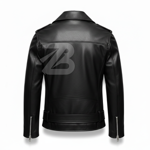 Chaqueta de Motociclista de Cuero Genuino para Hombre, al por Mayor, OEM, Negra, con Cierre Asimétrico y Cinturón, Estilo Biker - Product Image 4