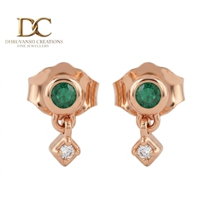 ต่างหูเพชรทรงหยดน้ำ 14KT ทองคำแท้สีโรสโกลด์ ได้รับการรับรองจาก IGI เพชรเพาะเลี้ยงในห้องปฏิบัติการ และมรกตโคลอมเบีย ทรงบริลเลียนท์คัท เครื่องประดับสำหรับผู้หญิง - Product Image 1