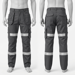 Men Womens Safety <b>Work</b> <b>Pant</b> Corduroy Acid 240 GSM Premium Polyester Neon Yellow Reflective Leg Panels Custom Logo Print - Product Image 3
