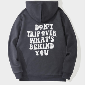 Sweat-shirt à capuche beige pour homme, imprimé avec une citation inspirante, logo au dos, décontracté, en coton tricoté, coupe classique, pour l'automne - Product Image 4