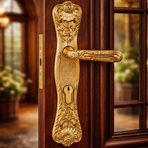 Poignée de porte design Floral Vinea 12 pouces |   Poignée à levier en or antique vintage |   Matériel de porte d'entrée décoratif de luxe - Product Image 2