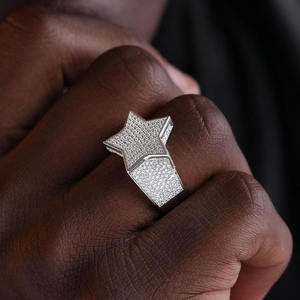 Bague étoile en moissanite, argent sterling 925 plaqué rhodium, bague grappe, bijoux de mariage modernes de luxe, style hip-hop, cadeau pour lui et pour elle - Product Image 4