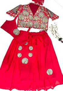 Red Embroidered Indian Pakistani Set <b>Long</b> Pleated <b>Skirt</b> Blouse Traditional Dress for Wedding Festival Wear - Product Image 5