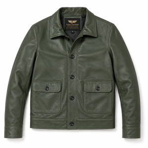 Veste bomber en cuir vert pour homme Furat Leathers, col montant, fermeture éclair, coupe-vent, respirante, personnalisable, hiver, polyester - Product Image 1