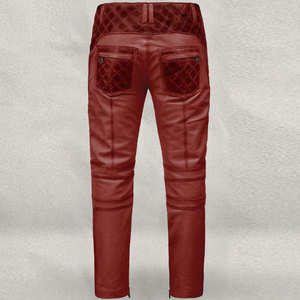 Pantalones de Cuero Rojos para Hombre, Cintura Alta, Estilo Motociclista, con Múltiples Bolsillos, Corte Recto, para Otoño - Product Image 3