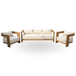 Conjunto de Sofá de Jardín Moderno de Teca para Una Persona, Muebles de Exterior con Cojines Color Crema, Diseño Duradero para Uso en Villas y Hoteles - Product Image 1