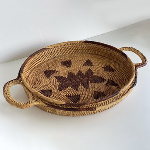 Natural wooden <b>trays</b> rattan <b>storage</b> <b>tray</b> with handles decorative organizers for home kitchen bedroom - Product Image 1