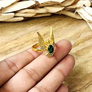 แหวนทองคำประดับหยกเขียวแบบโบโฮ ดีไซน์ใหม่ล่าสุด สำหรับผู้หญิง ชุบทอง 18k ลายอินเดียนรูปนกอินทรี เหมาะสำหรับขายส่ง/OEM/ODM - Product Image 3