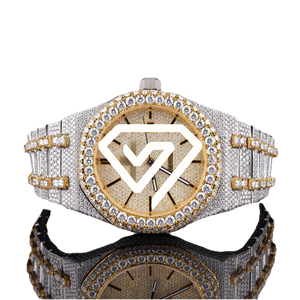 Montre de luxe pour homme sertie de moissanite, plaquée or bicolore, avec diamants moissanite taille ronde, montre personnalisée - Product Image 1