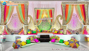 Tema al aire libre señoras Sangeet etapa decoración mejor Punjabi boda decoración Sangeet escenario hermoso Mehndi escenario con lámpara Decoración - Product Image 2