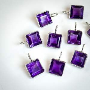 Colgante de piedra preciosa de amatista natural con corte princesa cuadrado, colgante de plata de ley 925 para la fabricación de joyas, suministro al por mayor. - Product Image 5