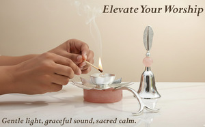 Premium German <b>Silver</b> Lotus Diya with Bell Set | Polished Decorative Oil <b>Lamp</b> Deepak for Diwali Puja - Product Image 4