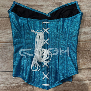 Wholesale Glittery Blue Overbust <b>Corset</b> with Side Lacing Design For Clubwear Party Wear Bustier - Product Image 3