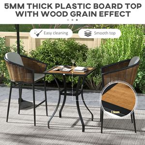 Tavolo da bar pieghevole marrone per patio con struttura in metallo ed effetto legno plastico - Product Image 5
