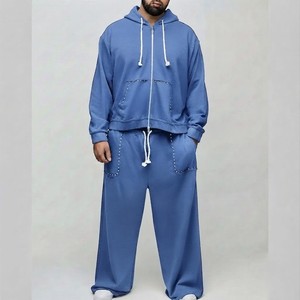 <b>Men's</b> Winter Printed Casual Solid Drawstring Hoodie Tracksuit Set Heavyweight Cotton Two Piece <b>Jogger</b> Rhinestone Streetwear OEM - Product Image 4