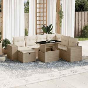 Ensemble de canapés de jardin en rotin PE beige avec structure en acier thermolaqué et verre trempé, mobilier d'extérieur haut de gamme - Product Image 1