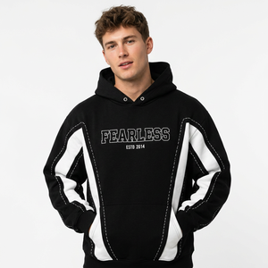 Sudadera con Capucha Unisex, Corte Regular, Costuras en Contraste Blanco y Negro, Ropa Casual de Invierno, Cuello con Botones de Poliéster/Algodón - Product Image 1