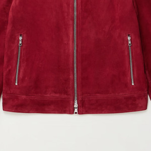 Blouson bomber en daim rouge pour homme, col rabattu, fermeture éclair, style décontracté, automne, manches classiques, couleur unie - Product Image 2