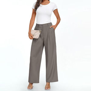 Pantalones de Vestir de Pierna Ancha para Mujer, a la Moda, de Cintura Alta, Transpirables, para Trabajo, OEM ODM - Product Image 2