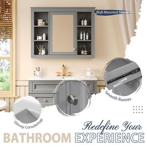 Mobile Bagno Moderno da 36 Pollici con Armadietto Portamedicinali, 2 Ante con Chiusura Ammortizzata, 4 Cassetti, Lavabo Singolo - Product Image 4