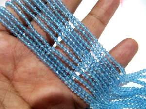 Perles de topaze bleu ciel naturel de 3 mm, rondes et facettées, vendues par brin de 13 pouces de long - Product Image 3