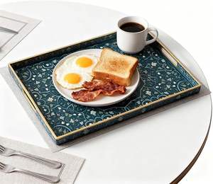 Bandeja Rectangular de Madera de Alta Demanda con Adhesivo Decorativo para Servir, Vajilla Moderna para Hotel y Hogar, Bandeja para Comida, Té y Café - Product Image 4