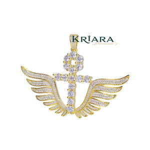 Moissanite <b>Angel</b> Wings Pendant 925 Silver 18K Gold Plated Round Brilliant Cut Unisex Luxury Everyday Wear - Product Image 5