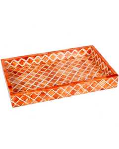 Plateau de service décoratif rectangulaire en bois fait main avec incrustations de os, plateau ottoman avec poignées, décoration de table basse, plateau de cuisine - Product Image 5