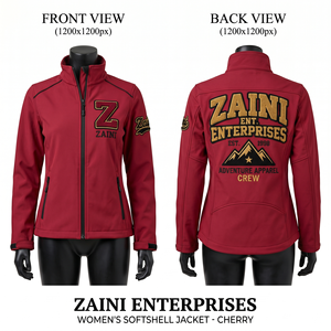 เสื้อแจ็คเก็ตซอฟต์เชลล์ผู้หญิง 320 GSM โพลีเอสเตอร์ผสมสแปนเด็กซ์ ดีไซน์สีแดงเชอร์รี่ แต่งลายปักเชนิลล์ รับทำโลโก้ตามสั่ง OEM เสื้อแจ็คเก็ตผู้ชาย - Product Image 1