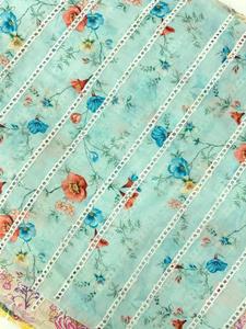 Tela de polialgodón con estampado digital y bordado floral, ancho de 44 pulgadas, para usar en kurtis, vestidos, trajes, etc. - Product Image 1