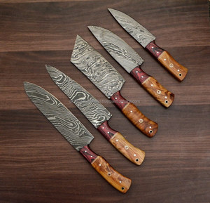 Juego de cuchillos de cocina profesional de Venta caliente, cuchillo de Chef de acero de Damasco de 5 piezas con mango de madera, pedido mínimo de 10 piezas - Product Image 3