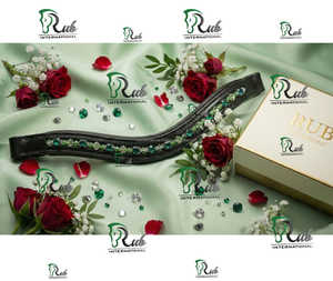 Diadema Ecuestre Curva Premium Rub International con Pedrería, Cristales Esmeralda Hechos a Mano, Cuero Acolchado, Cómoda, con Logotipo Personalizado - Product Image 5