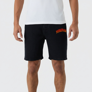 Pantalones Cortos de Mezclilla Sólidos 100% Algodón de Alto Gramaje OEM, Estilo Baggy con Dobladillo sin Rematar, Logotipo Personalizado Impreso, Ropa Urbana Transpirable y Ecológica para Hombre - Product Image 4