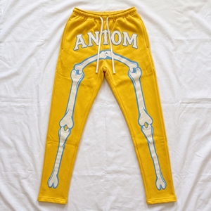 Pantalon de jogging homme noir coupe skinny style urbain 100% coton molleton anti-boulochage épais imprimé avec braguette zippée taille mi-haute - Product Image 2